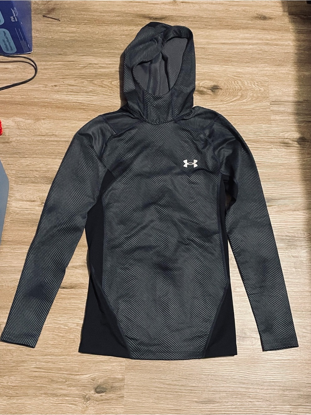 Under Armour Women's Black Hooded Swim Rashguard with Subtle Stripe